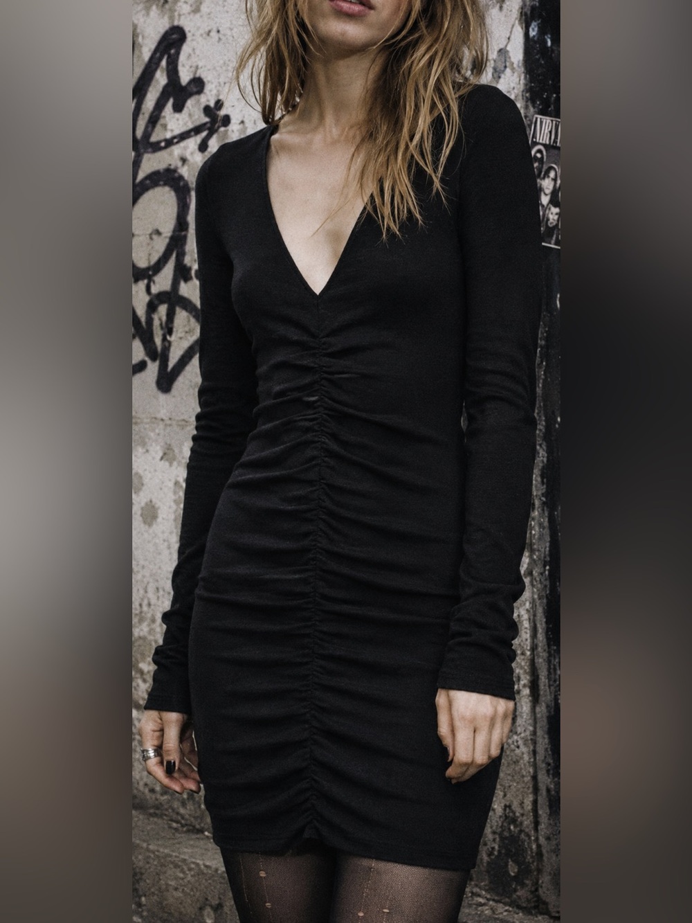 Wilfred Free Aritzia Shaik Knit Ruched Dress Grunge Dark Vamp Goth XXS